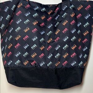 PINK Victoria's Secret Black Tote with Diagonal Logo Pattern